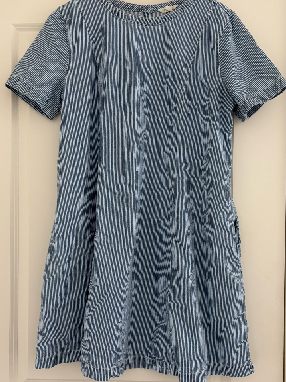 Caslon Blue and White Pinstripe Short Sleeve Dress